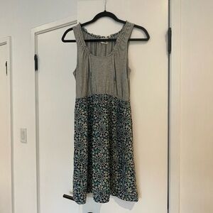 Anthropologie Lilka Grey Tank Top with Blue Floral Skirt Dress and pockets